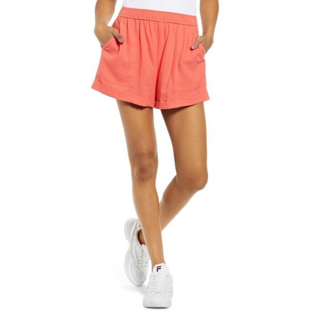 BP. Cuff Hem Linen Blend Shorts In Coral Glow Orange Size XS